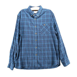 Boston Traders Men's Flannel Button-Down Shirt Blue Black XXL Plaid 100% Cotton